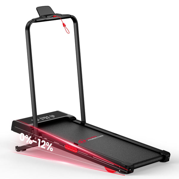 Folding Y3 treadmill with handrail and 0–12% automatic incline